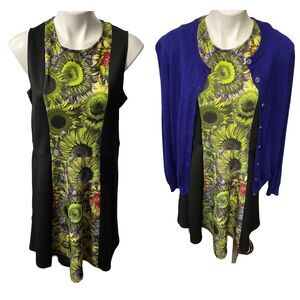 Nicole Miller Cardigan Dress Womens 2XL Floral Metallic Work Career Office